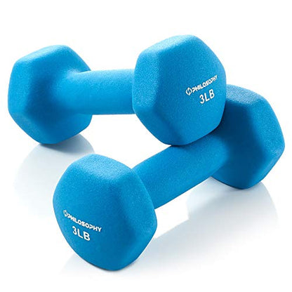 Philosophy Gym Set of 2 Neoprene Dumbbell Hand Weights, Hexagon Shape - style: Turquoise 3 lb Pair