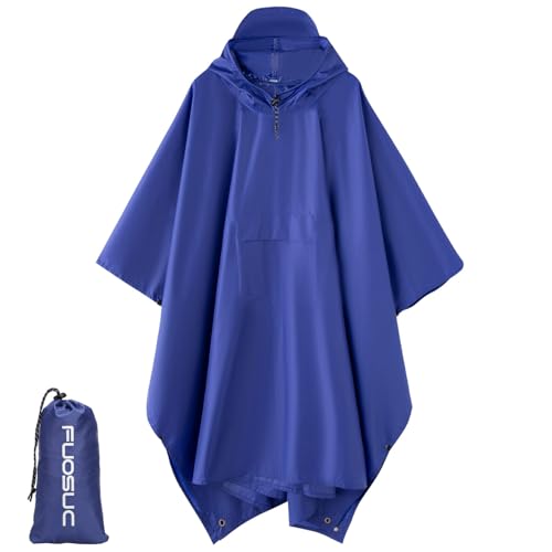 Hooded Waterproof Raincoat, Unisex Outdoor Hiking Camping Mat and Small Tent - color: Deep Blue