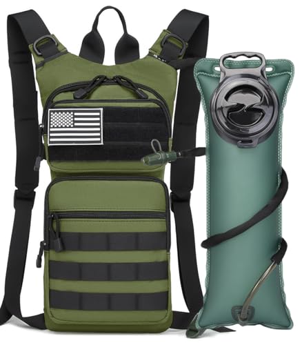 Insulated Water Hydration Pack Bag with 3L TPU Bladder Tactical Molle Hydration Backpack for Hiking Cycling Running - color: OD Green