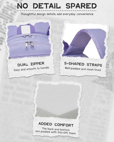 Backpack for Middle High School Teen Boys Girls Large College Bookbag with Laptop Compartment Back to School Book Bags Mochilas Escolares para Niños Niñas Adolescentes (Light Purple, Solid) - color: Light Purple