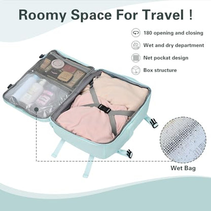 Carry On Backpack for Women & Men – Airline Approved Underseat Size, 15.6" Laptop Compartment, TSA-Friendly 180° Opening, Anti-Theft Business Travel Backpack with Trolley Sleeve (Blue, Medium) - color: Blue, size: Medium