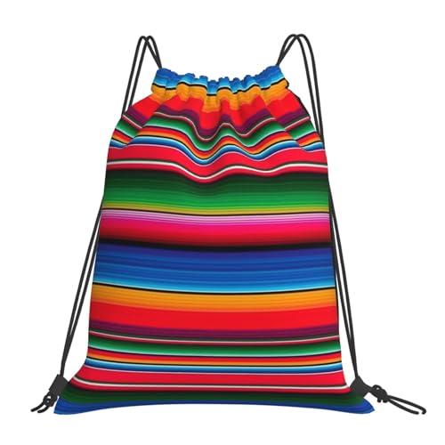 Mexican Serape Stripe Pattern Colorful Drawstring Bag Sport Gym Backpack Beach Travel Sack Draw String Yoga Bag For Men Women - color: Mexican Serape Stripe Pattern Colorful