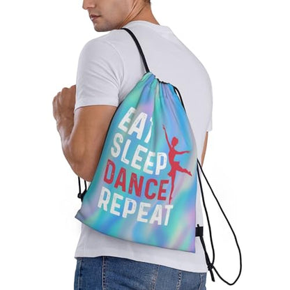 Gianlaima Eat Sleep Dance Repeat Ballet Drawstring Backpack Sport Gym Sack Yoga Dance Travel Bag For Men Women - color: Black13