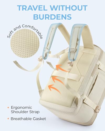 BAGSMART Compression Travel Backpack, 37L Expandable Carry On Backpack with Packing Cubes, Water Resistant Weekender Backpack with Shoe Bag, Warm Beige - color: Warm Beige
