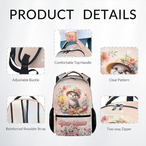 Mercuryelf Personalized Backpack for Girls, Otter 3PCS Kids Backpack Set with Lunch Bag & Pencil Case; 17 Inch Water Resistant School Bookbag for Elementary Kindergarten - color: Pink