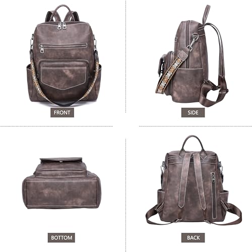 WYFJNX Backpack Purse for Women Leather Backpack Ladies Fashion Handbag Designer Shoulder Bag Small Travel Bag Dark Brown - color: Coffee