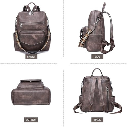 WYFJNX Backpack Purse for Women Leather Backpack Ladies Fashion Handbag Designer Shoulder Bag Small Travel Bag Dark Brown - color: Coffee