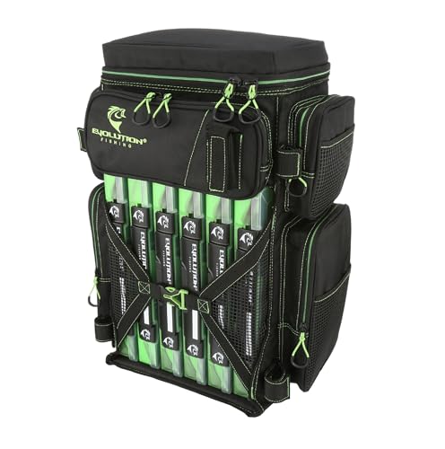 Evolution Fishing Drift Series Tackle Backpack, Outdoor Rucksack w/ 6 Fishing Tackle Trays, Heavy Duty - color: Green, size: 3700