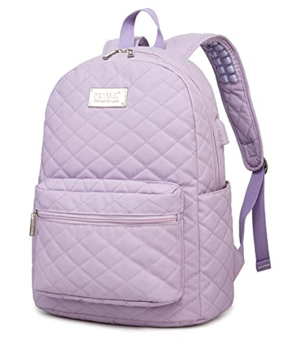 Kinmac Laptop Backpack with Massage Cushion Straps and USB Charging Port for Laptop Up to 15.6 Inch Men Women Travel Outdoor Backpack (Purple) - color: Purple Embroider
