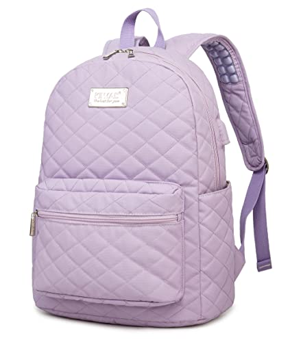 Kinmac Laptop Backpack with Massage Cushion Straps and USB Charging Port for Laptop Up to 15.6 Inch Men Women Travel Outdoor Backpack (Purple) - color: Purple Embroider