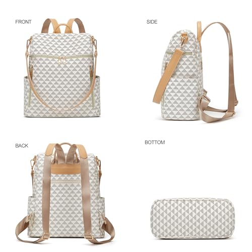 Makes Backpack Purse for Women PU Leather Travel Satchel Handbag Convertible Design Bag with Purse 2 Piece - color: Beige Triple