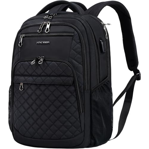 KROSER Travel Laptop Backpack 17 Inch Large Computer Backpack Black - color: Quilted Black