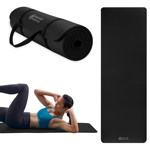 Gaiam Yoga Mat, Pilates & Exercise Mat, Thick Mat 2/5" (10mm) Workout Mat with Easy-Cinch Carrying Strap for Home & Gym Workouts - color: Black