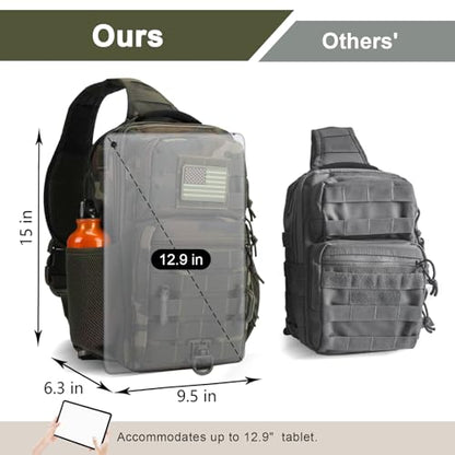 Rover Sling Pack Tactical Shoulder Sling Bag Backpack with Bottle Holder Crossbody Chest Bag, Woodland - color: Woodland