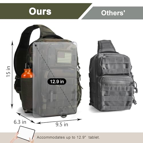 Rover Sling Pack Tactical Shoulder Sling Bag Backpack with Bottle Holder Crossbody Chest Bag, Woodland - color: Woodland