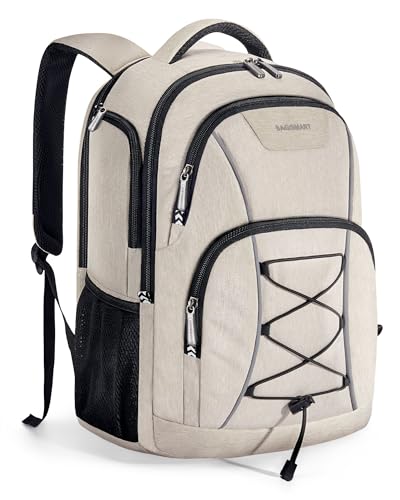 BAGSMART Unisex Laptop Backpack, 15.6-inch Anti-Theft, Water Resistant, with USB Charger Hole, Beige