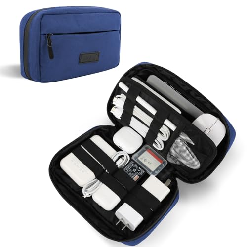 GOX Cable Organizer Travel Bag, Water Resistant Electronic Accessories Case, All-in-One Tech Storage Pouch for Chargers, Cords, Batteries,Phone, Hard Drive & Power Bank (Navy) - color: Navy