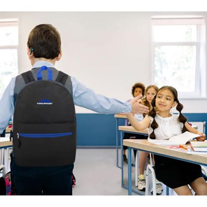 Trail maker 24 Pack- Classic 17 Inch Backpacks in Bulk Wholesale Back Packs for Boys and Girls (Black Color Trim Pack) - color: Black Color Trim Pack