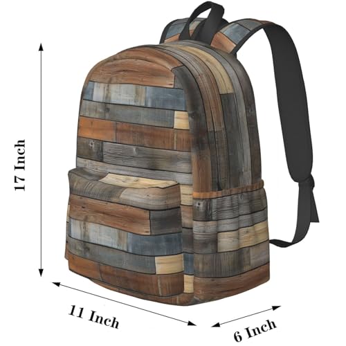KiuLoam 17 Inch Large Capacity Backpack Rustic Wooden Texture Laptop Backpack Shoulder Bag School Bookbag Casual Daypack For Teenager