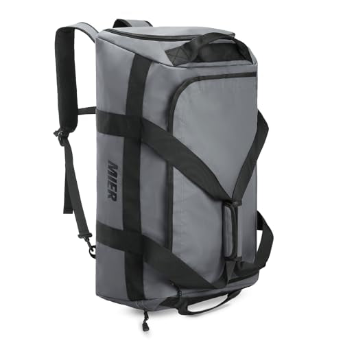 MIER Gym Bag for Men Large Duffel Backpack with Shoe Compartment, 60L Convertible Duffle Bags Weekender Overnight Bag for Gym Sports Travel, Gray - color: Grey