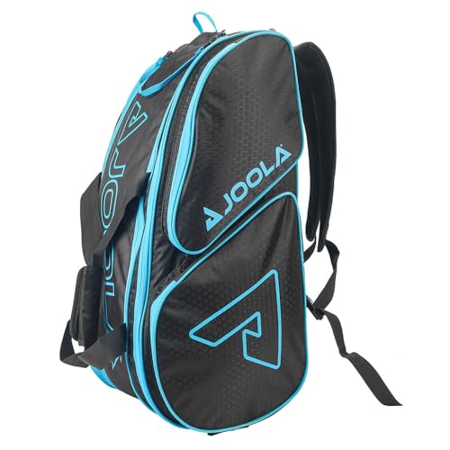 JOOLA Tour Elite Pickleball Bag – Backpack & Duffle Bag for Paddles & Pickleball Accessories – Thermal Insulated Pockets Hold 4+ Paddles - Includes Fence Hook - color: Black/Light Blue
