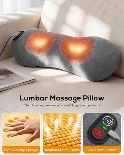 3 in 1 Lower Back Massager, Triple Fusion Back Massager with Heat, Vibration and Stretch, Lumbar Support Pillow with Ergonomic Memory Foam for Bed and Chair (Black) - color: Black