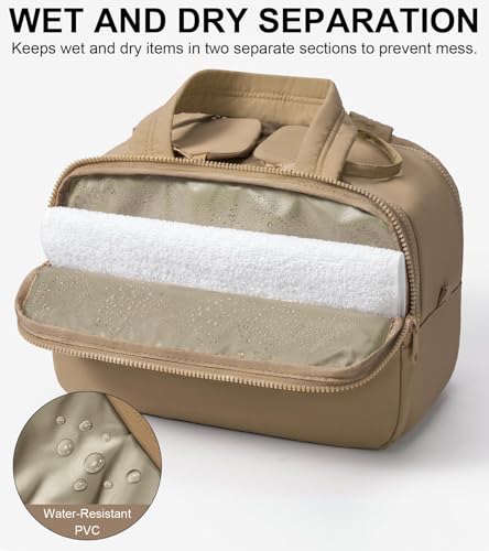 Travel Toiletry Bag, Large Wide-open Puffy Makeup Bag for Women Khaki - color: Khaki