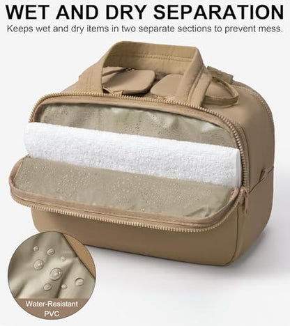 Travel Toiletry Bag, Large Wide-open Puffy Makeup Bag for Women Khaki - color: Khaki