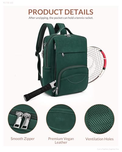 SYTRAH Leather Laptop Backpack, 15.6 Inch Business Computer Bag, Designer College Backpack Travel Backpack with Colorful Shoulder Bag Strap Green - color: Green