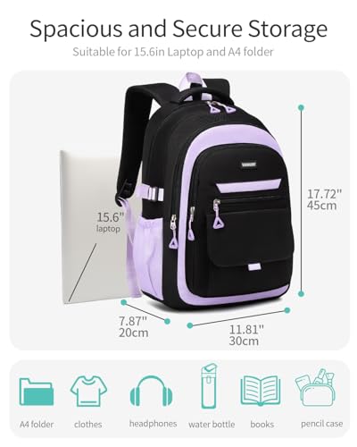 Cute Backpacks for Girls, Teens Aesthetic High School Laptop Backpack College Student Women Bookbag, Mochilas Escolares para Niñas, Black Purple - color: Black Purple, size: 15.6in