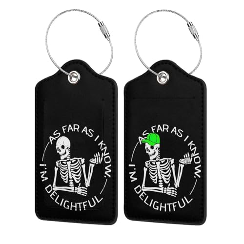 2P Funny Skull Luggage Tags Privacy Cover ID Label with Stainless Steel Loop and Address Card for Travel Bag Suitcase Funny Cute Man Women Kids Horror Terror Skeleton - color: Skeleton Horror Skull