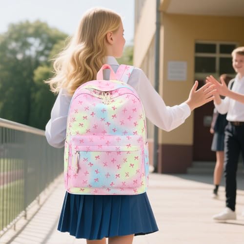 LEDAOU School Backpack for Teen Girls Elementary Middle School Bookbag Kids Backpacks Women Laptop Backpack Travel Daypack (Bow Rainbow) - color: Bow Rainbow