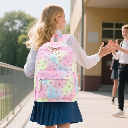 LEDAOU School Backpack for Teen Girls Elementary Middle School Bookbag Kids Backpacks Women Laptop Backpack Travel Daypack (Bow Rainbow) - color: Bow Rainbow