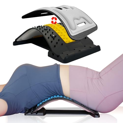 Back Stretcher with Lumbar Support for Back Pain Relief - Dual-Sided 3-Level Adjustable Spinal Decompression lumbar board (Yellow) - color: Yellow