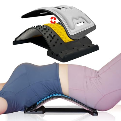 Back Stretcher with Lumbar Support for Back Pain Relief - Dual-Sided 3-Level Adjustable Spinal Decompression lumbar board (Yellow) - color: Yellow