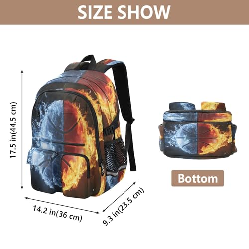 Bolaz Basketball Water and Fire Travel Backpack 14 Inch Laptop Computer Bag Sturdy School Bag College Bookbag