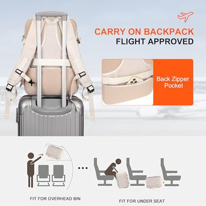 PIJUSHI Travel Backpack for Women Expandable Carry on Luggage Backpack Airline Approved TSA 16" Laptop Bag Business with USB Port(PE034 Beige) - color: Beige