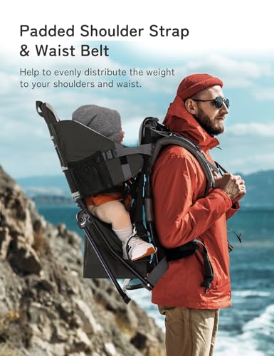 besrey Baby Backpack Carrier, Toddler Hiking Backpack with Safety 3-Height Seat, Adjustable Straps&Waist Belt, Foldable Frame Lightweight Large Capacity Child Carrier for Hiking (Black) - color: Black
