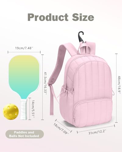Pickleball Bag, Pickleball Backpack with Shoe Compartment and Paddle Slots, Large Sports Gym Backpack with Wet Pocket - color: Pink