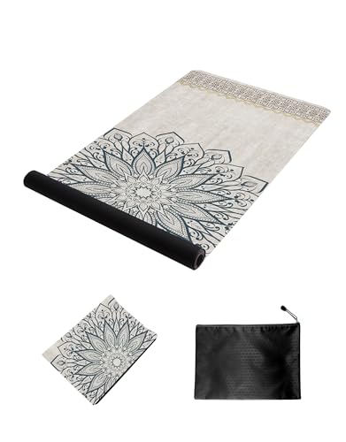 nuveti Printed Travel Yoga Mat-1/16 Inch Thick Non Slip Fitness Workout Mat with Carrying Bag, Foldable Lightweight Suede & Natural Rubber Yoga Mat for Yoga Pilates and Fitness 72" L x 24" W x 1.5mm - color: QiuQianSuo