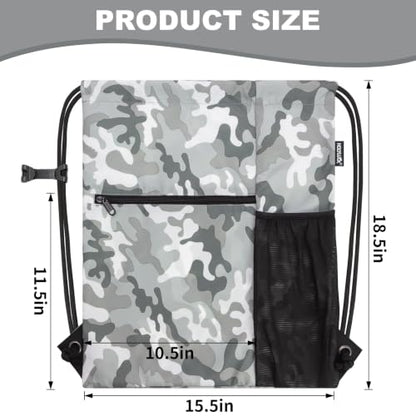 HOLYLUCK Men & Women Outdoor Sport Gym Sack Waterproof Drawstring Backpack Bag (Standard With Drawstring, Grey Camo) - color: Grey Camo, style: Standard With Drawstring