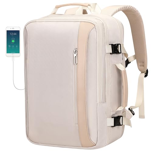 PIJUSHI Travel Backpack for Women Expandable Carry on Luggage Backpack Airline Approved TSA 16" Laptop Bag Business with USB Port(PE034 Beige) - color: Beige