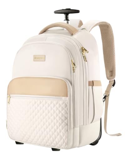 Arcoyard Rolling Backpack for Women, 17.3 Inch Travel Backpack with Wheels - color: Ivory, size: 17.3-inch