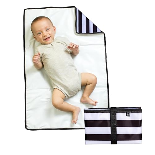 J.L. Childress Full Body Portable Changing Pad for Babies - Diaper Changing Mat for Travel, Baby Accessory Essentials, Wipeable & Water-Resistant, Foldable & Compact, Extra Large - Black Stripe - color: Black/White Stripe