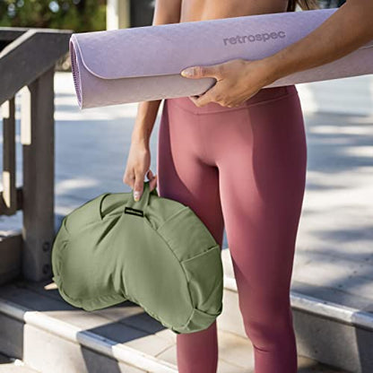 Retrospec Sedona Zafu Meditation Cushion with Buckwheat Hull Fill - Adjustable Yoga & Pilates Equipment Support - 17in Crescent Cotton Cover - color: Basil, size: 1 Count (Pack of 1)