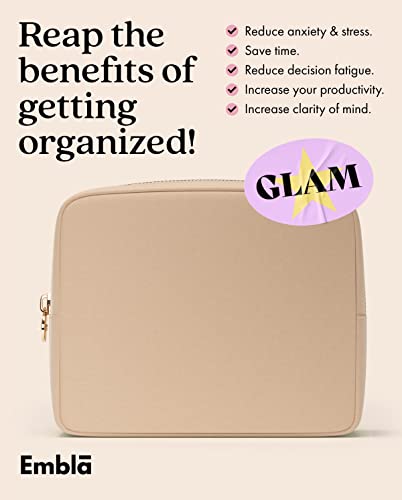 Embla Large Makeup Bag and Waterproof Nylon Travel Toiletry Bag, Large Capacity Cosmetic Zipper Pouch, Beige - color: Sand, size: Large