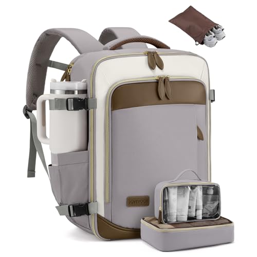 LOVEVOOK Travel Backpack for Women, 40L Carry On Backpack with 3 Packing Cubes,TSA Personal Item Travel Bag Airline Approved, Water Resistant Weekender Overnight Luggage Daypack, Fits 17 Inch Laptop - color: H-grey-beige-hkaki, size: Large - 17.3 Inch - 4