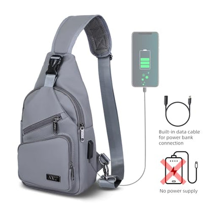 AMJ Crossbody Sling Bag Men Women, Casual Shoulder Backpack, Chest Daypack Satchel for Hiking Travel - color: Leather Grey, size: Small