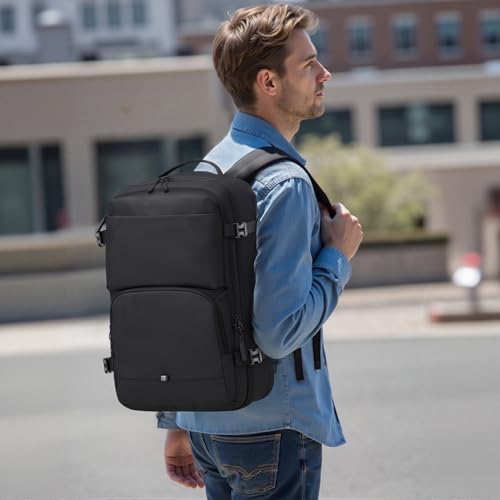 BAGOK Carry On Travel Backpack, Expandable Extra Large Airline Approved,Lightweight Daypack for Men and Women（Black） - color: B-black, size: Medium