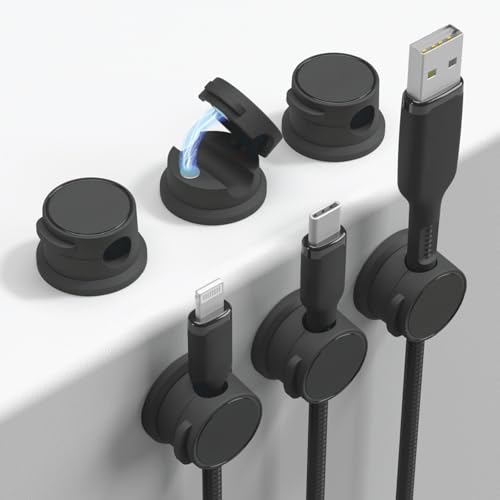 Travel Depot Cable Management Magnetic Snap Organizer 6-Pack – Compact Cord Holders with Strong Magnetic Closure Adhesive Cable Clips for USB Cables Power Cords & Headphones with Storage Pouch, Black - color: Black
